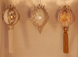 Set of Three Amazing and gorgeous gold and white Victorian Christmas Tree ornaments